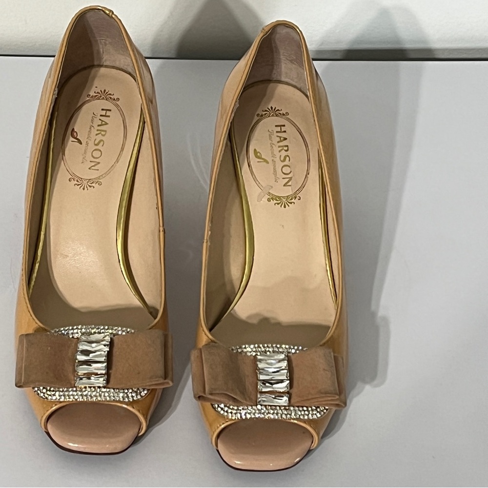 Harson Patent Leather Peep Toe Pumps